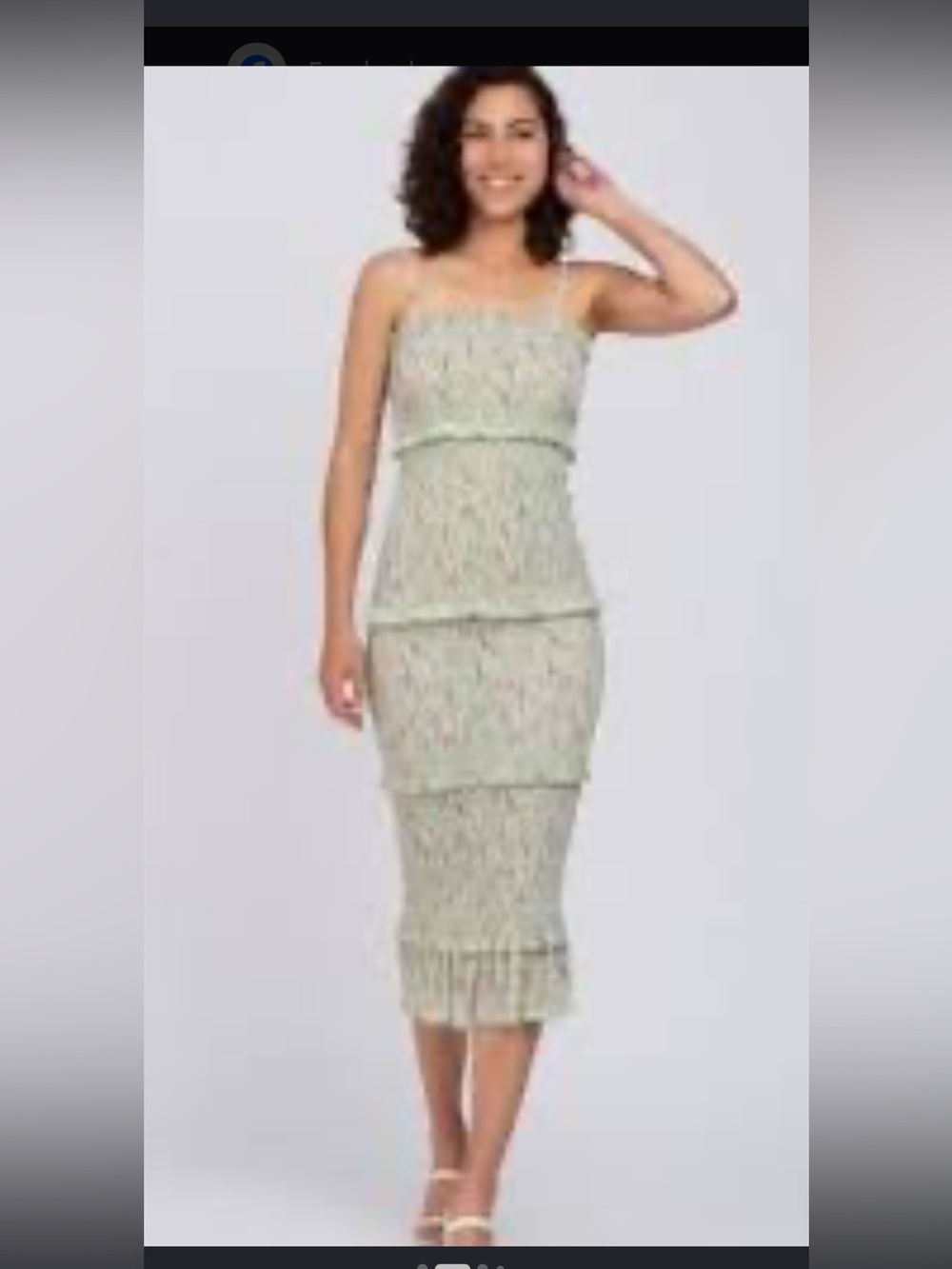 Mable Green Floral Smocked Ruffle Midi Dress large